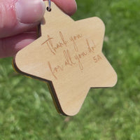 Personalised Teacher Thank You Star Ornament – Double-Sided Mirror & Wood