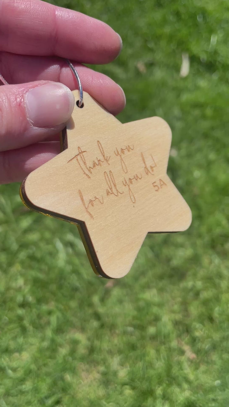 Personalised Teacher Thank You Star Ornament – Double-Sided Mirror & Wood
