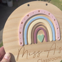 Rainbow Acrylic & Wood Classroom Sign