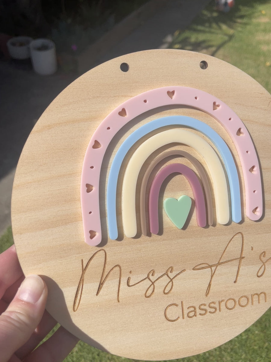 Rainbow Acrylic & Wood Classroom Sign